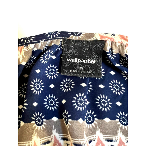 Wallpapher Three Quarter Sleeve Boho Chic Scoop Neck Lace Tie Flowy Blouse 1X - Picture 5 of 6